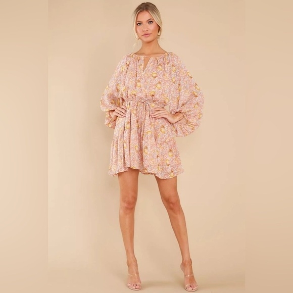 Tallula Kate Metallic Floral Belted Boho Mini Dress Size Small - Picture 1 of 12